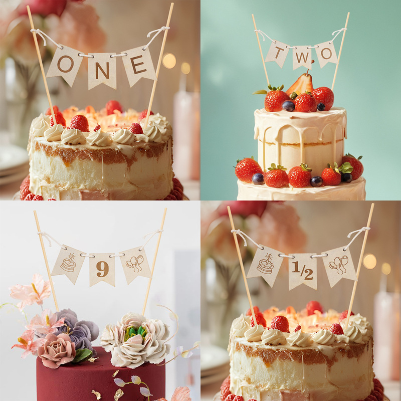 One Cake Insert Wooden 1-10 Years Old Children Birthday Cake Decoration Wooden Banner Carving Cake Insert One Cake Insert Wooden 1-10 Years Old Children Birthday Cake Decoration Wooden Banner Carving Cake Insert