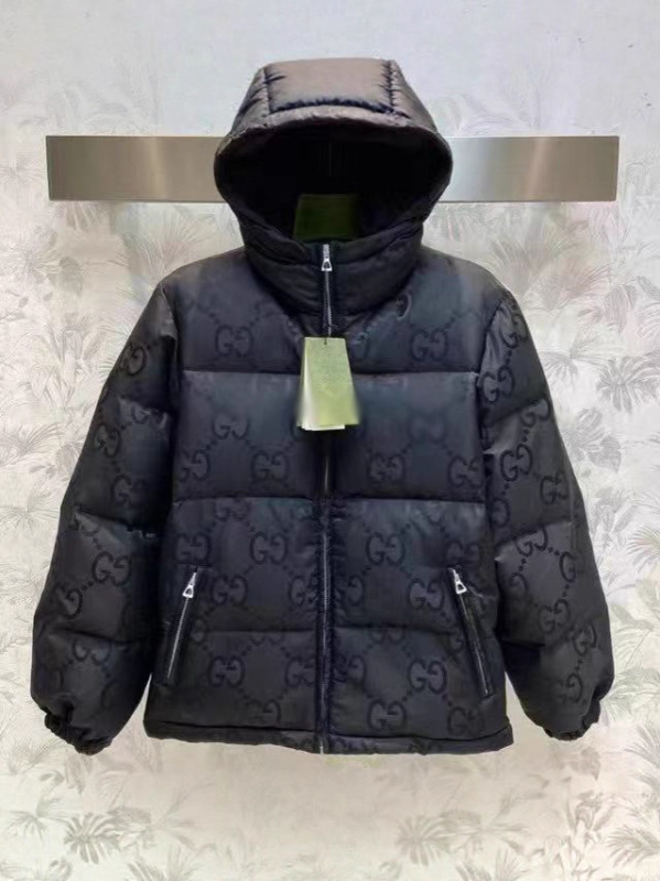 新款跨境Guc驰秋冬个性暗纹老花棉服休闲保暖男女款连帽夹克外套|undefined
