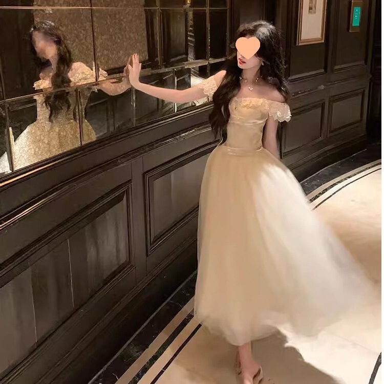 French-Style Rich Girl Bow-Knot Dress for Women, Summer Gorgeous Princess Dress with a Waist-Cinching, Gentle Style, Mesh Long Skirt