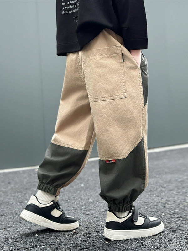 男の子用ワークパンツ、2025年春秋新作、男の子用スポーツパンツ、配色、ティーン向けパンツ、トレンド人気商品|undefined