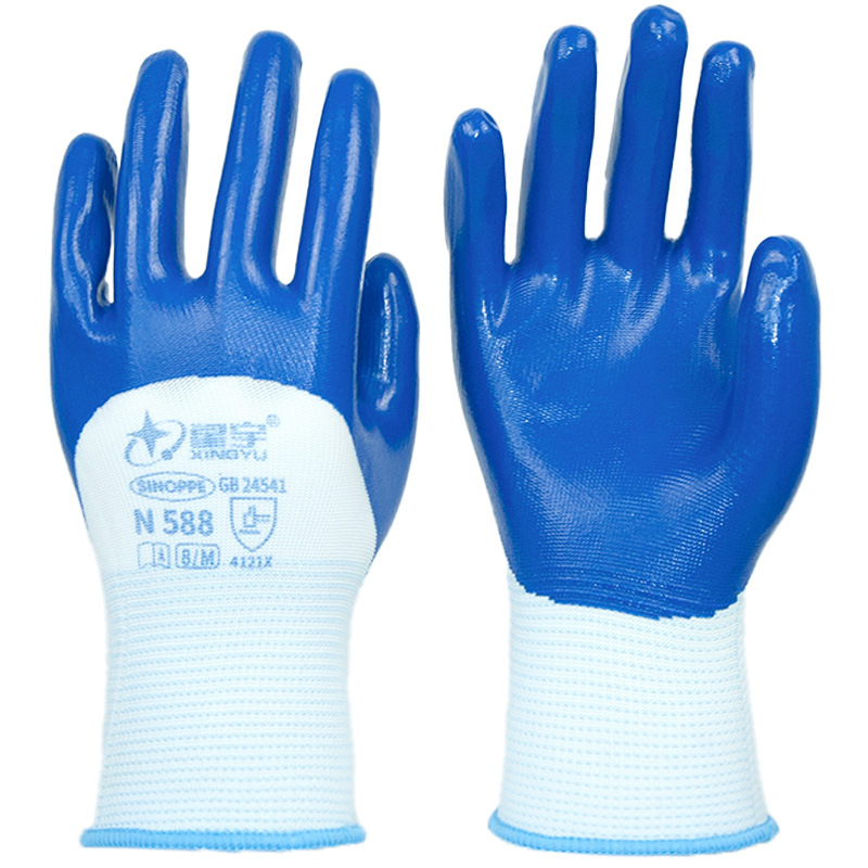 Xingyu N598 guantes de inmersión de nitrilo anti-deslizante resistente al desgaste y resistente al aceite guantes de protección de trabajo de inmersión industrial