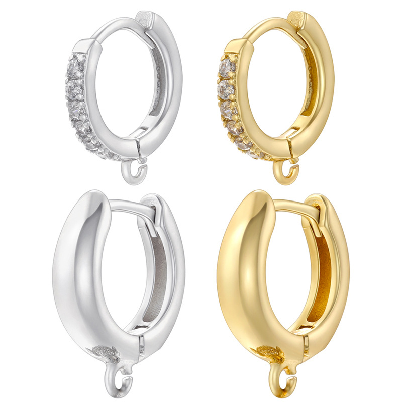 Minimalist all-match copper inlaid zirconium round ear buckle DIY glossy earrings earrings accessories factory direct VE1235-1236