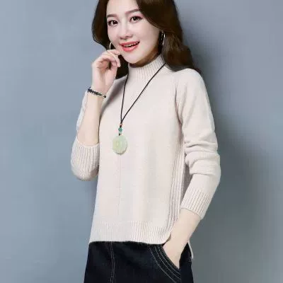2024 осень и зима новый свитер с высоким воротником женский свободный сплошной трикотаж