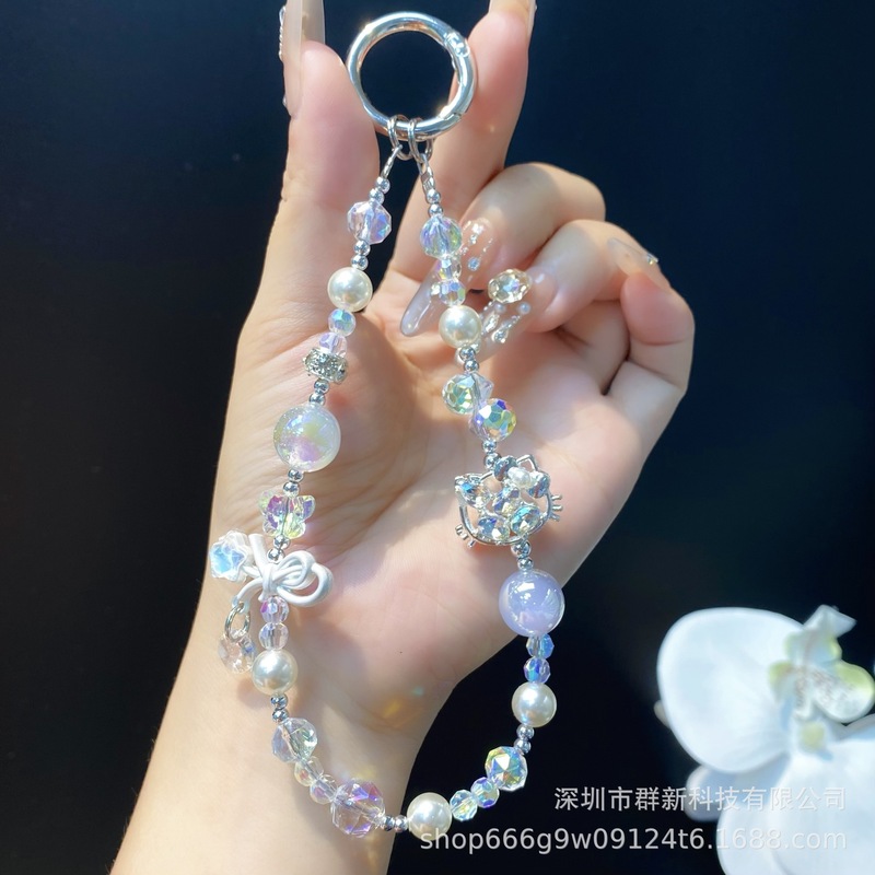 皓石KT蝴蝶结星星小挂件手机链 高颜值水晶串珠钥匙包包挂绳女款|undefined