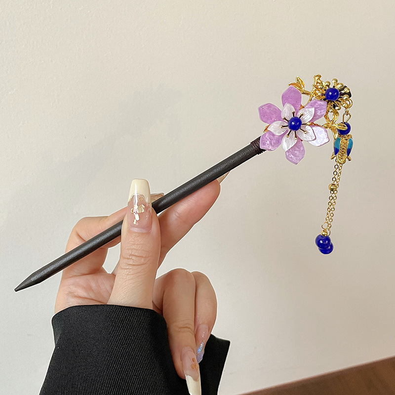 Horquilla de estilo antiguo nuevo estilo chino de alta gama Hanfu tocado estilo nacional borla horquilla paso a paso borla parte posterior de la cabeza horquilla hembra