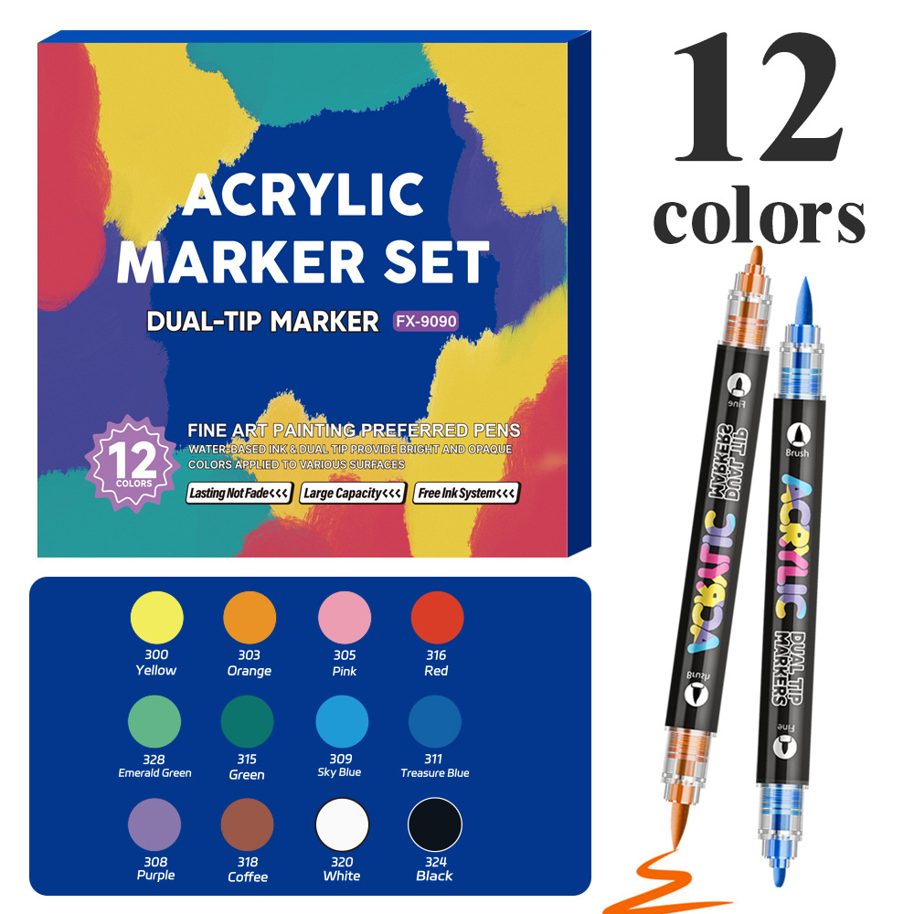 Doble cabeza líquida recta acrílico marcador conjunto de cabeza dura suave 168 color pintura impermeable DIY pincel de estudiantes al por mayor