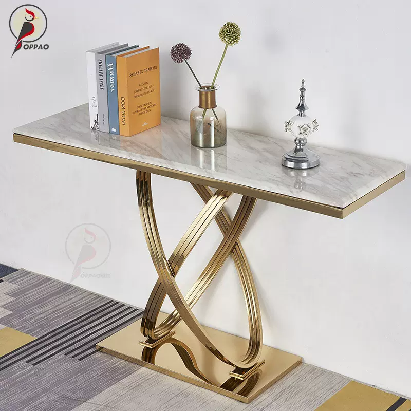 大理石不锈钢玄关桌简约现代钛金靠墙边装饰入户轻奢玄关柜条案台