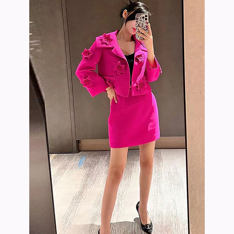 Women's Clothing Star Fashion Fluorescent Series Heavy duty Three dimensional Flower Decorated Short Suit Jacket_voghion.com