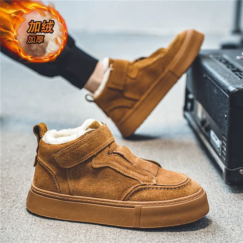 Зимняя бархатная теплая обувь с высоким верхом корейская мужская обувь модная
