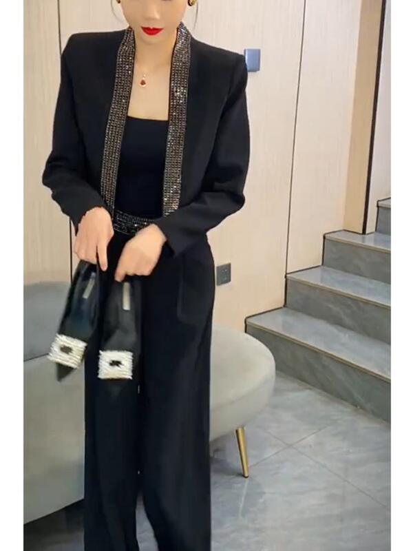 设计时尚套装西服感裤子重工法式两件套秋季烫钻显瘦网红新款|undefined