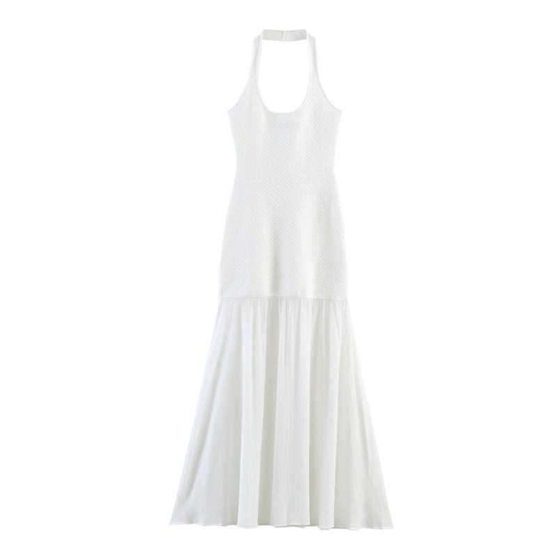 2026 European and American Style New Women's Fashion Stylish Halter Neck Knitted Patchwork Dress 4192070250