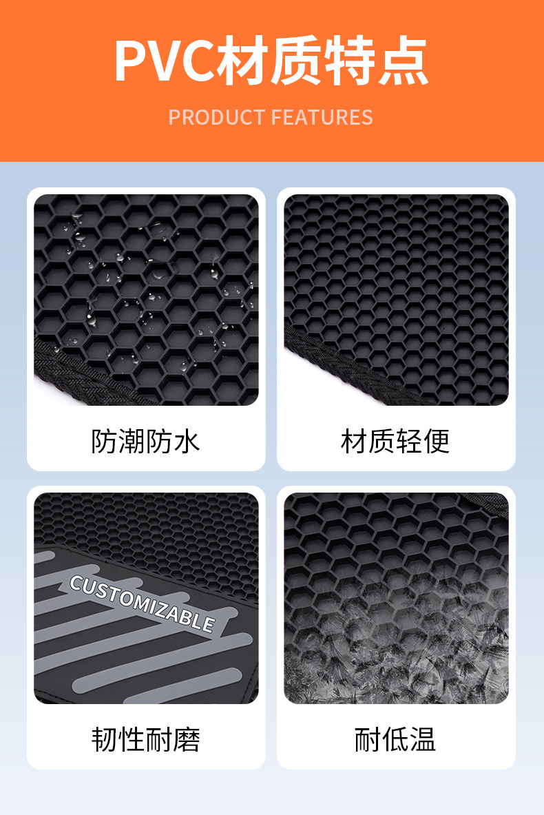 PVC honeycomb floor mats, full-coverage honeycomb PVC car floor mats, breathable car floor mats, waterproof full-car floor mats