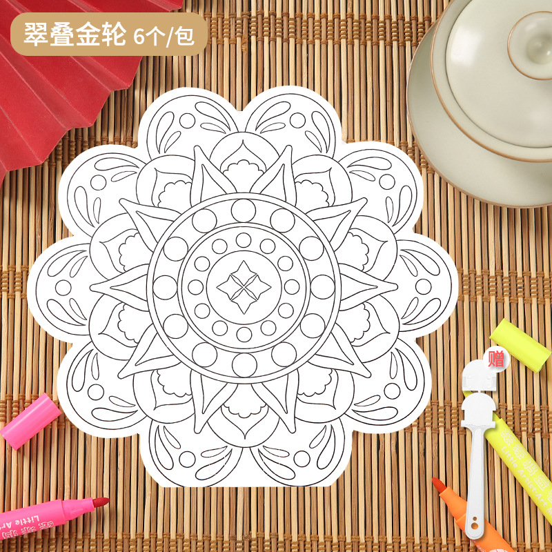 Dunhuang Algae Well Wind Fan de graffiti hecho a mano Jardín de infantes para niños Fan DIY Fan creativo de estilo chino Fan pintado a mano