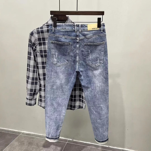 Chic summer jeans for men, stretch fit slim straight leg, Korean style, trendy and high-end, versatile casual pants