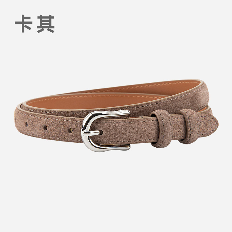 简约设计感绒面磨砂真皮腰带女士配连衣裙牛仔裤带装饰银扣皮带女|undefined