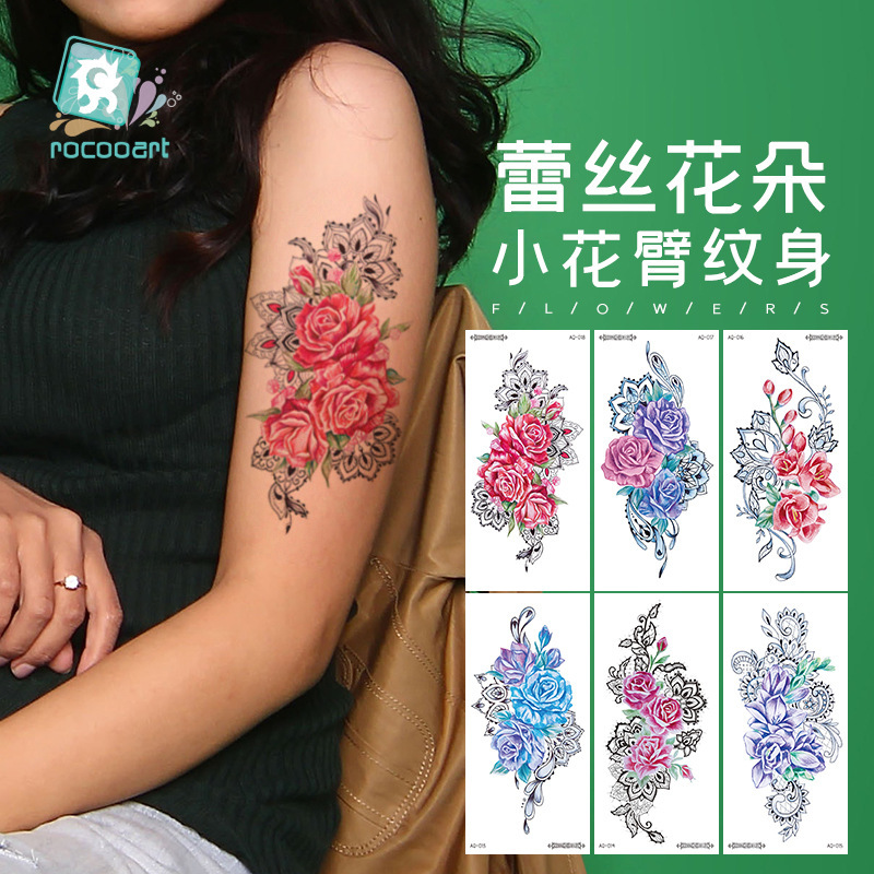 Ruikalong Cross-Border New Waterproof Sweat-Resistant Colorful Floral Arm Tattoo Stickers Sexy Collarbone Flower Tattoo Stickers Ruikalong Cross-Border New Waterproof Sweat-Resistant Colorful Floral Arm Tattoo Stickers Sexy Collarbone Flower Tattoo Stickers