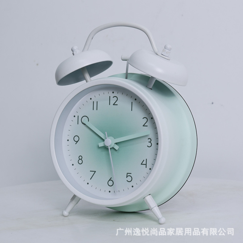 4寸ins风金属小闹钟简约北欧时钟大铃声床头静音夜灯钟表批发|undefined