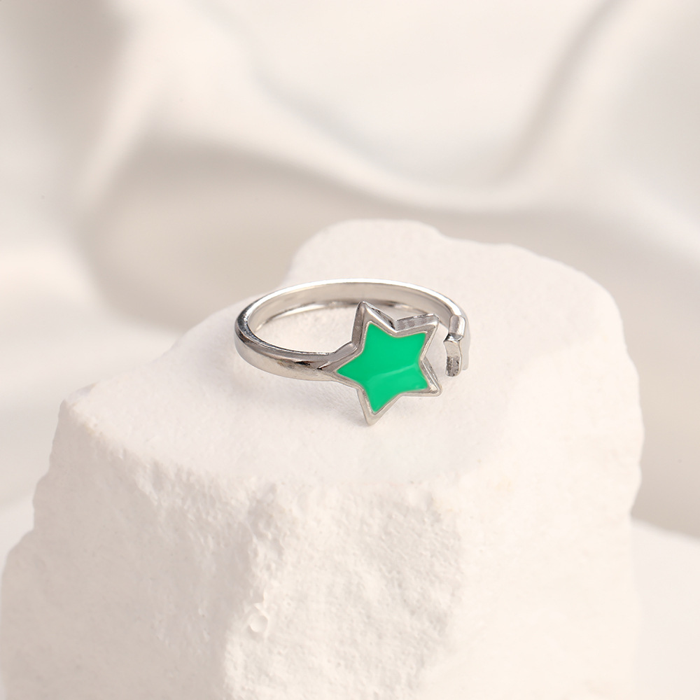 8g Weight 18K Gold Plated Plating Material Open Rings Classification Adjustable Ring Size 1 Piece Quantity Holiday, Daily Occasion 304 Stainless Steel Material Star, Oval, Wings Pattern Unisex Gender Enamel Design Simple Style, IG Style Style Wholesale Jewelry IG Style Simple Style Star Oval Wings 304 Stainless Steel 18K Gold Plated Enamel Open Rings 9