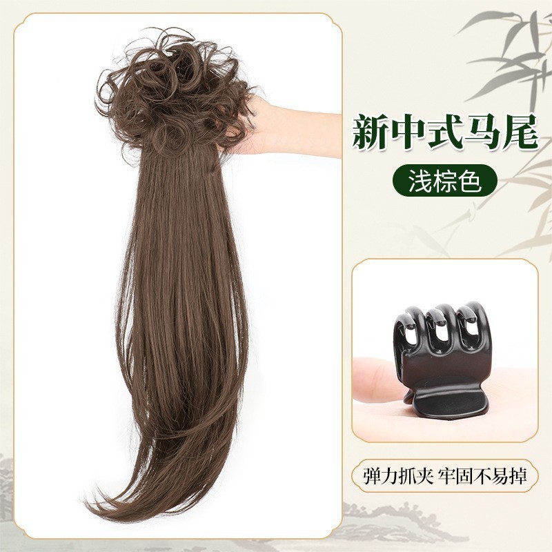 假发女低马尾新中式假发辫子一体式抓夹可扎古风汉服旗袍马尾假发|undefined