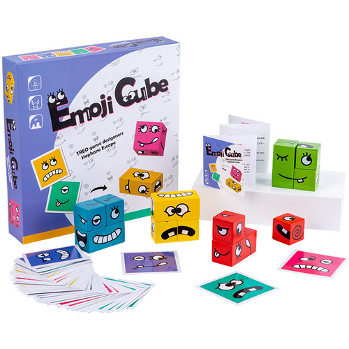 Face-changing Rubik's Cube interactive smiling face wooden puzzle battle PK building block matching children's table game toy cross-border hot sale