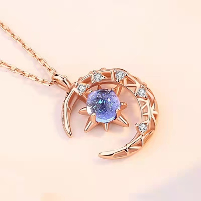 Star and Moon Necklace - Detail View