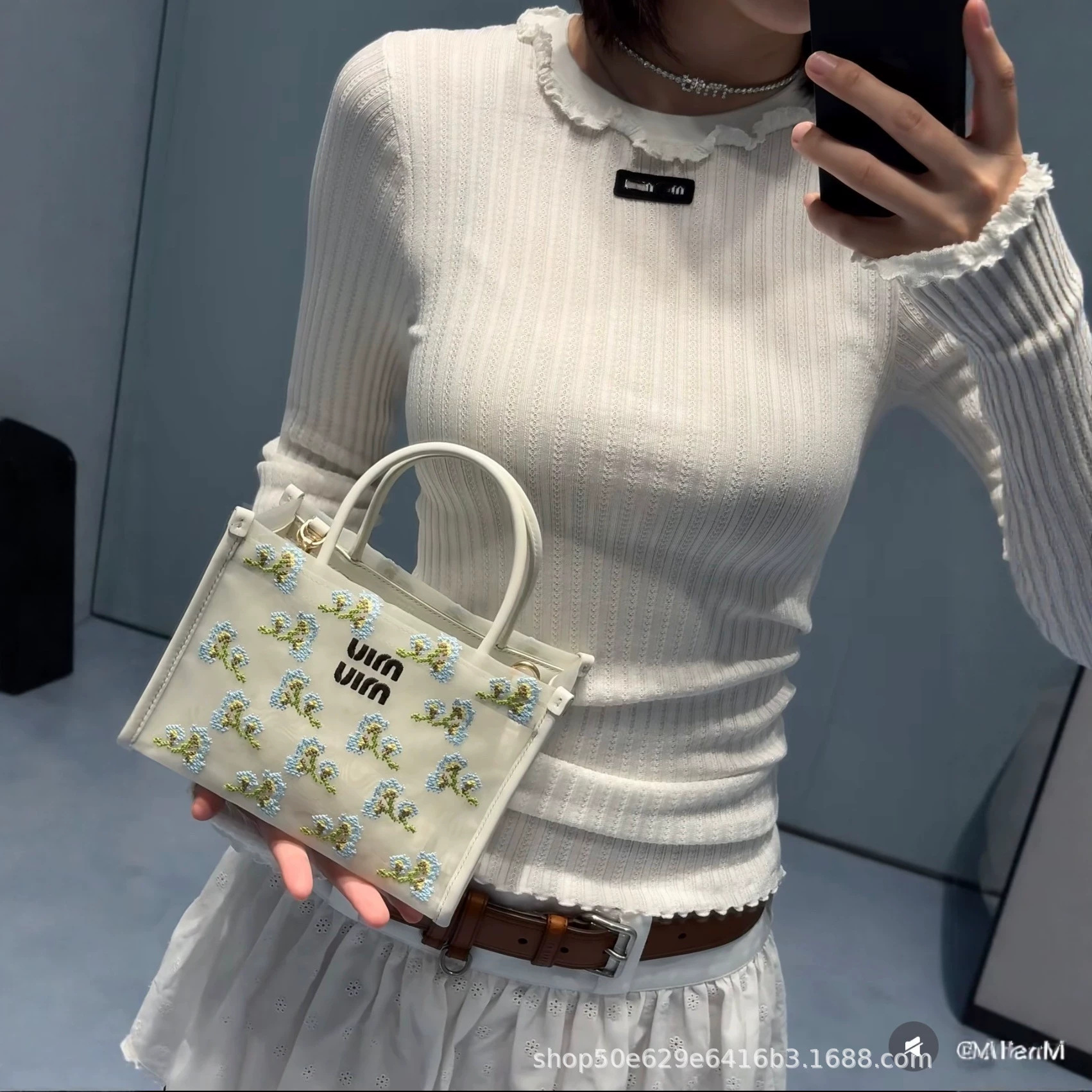 Correct letter version MU brand ruffled knit long-sleeved top women's fashion slim fit T-shirt Chanel style new style