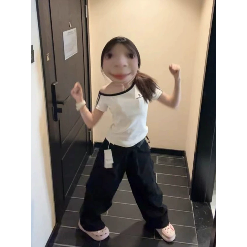 [210 г 40 тонких хлопчатобумажных 1*1] Американская ретро косые футболки с короткими рукавами