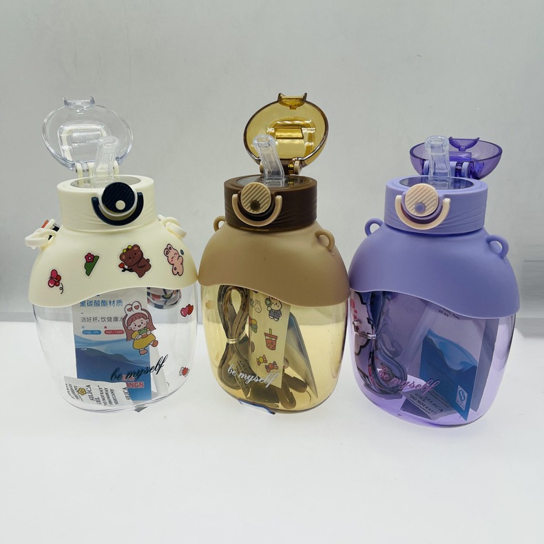 Taza de agua cuadrada de gran abdomen, taza de agua de gran capacidad para mujeres, taza de cinturón, hermosa botella roja, taza de paja para niños