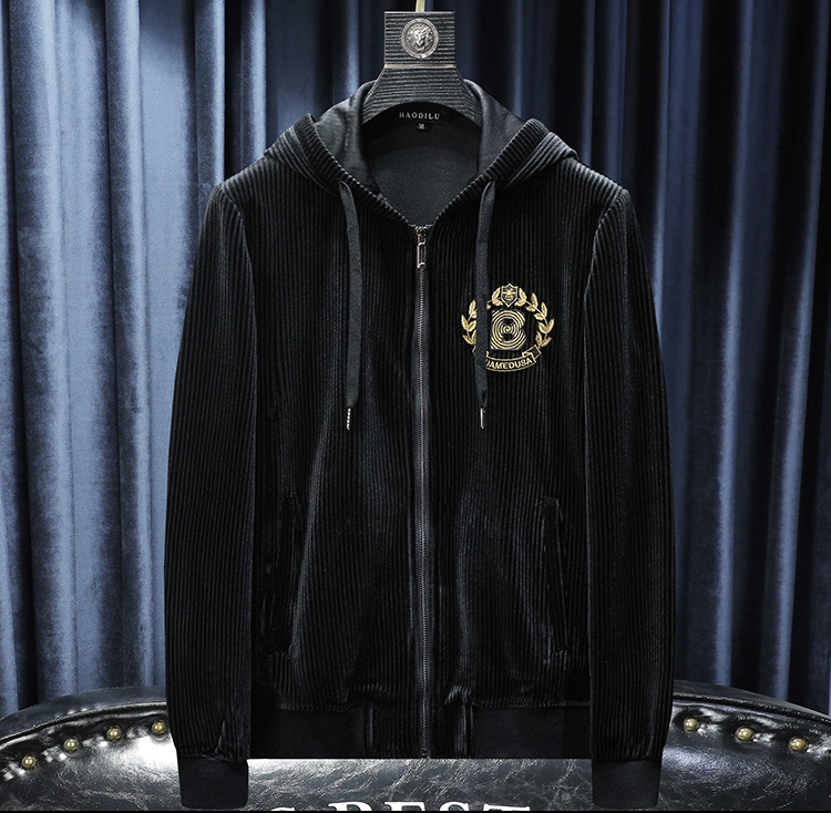 boy Europe Station 2023 Autumn Winter New Velvet Embroidered Men's Hooded Jacket Plus Size Trendy Casual Coat Top_viptrois.com