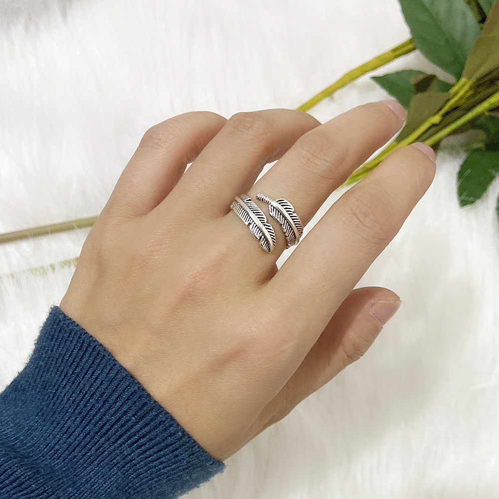 wholesale retro alloy open feather ring Nihaojewelry