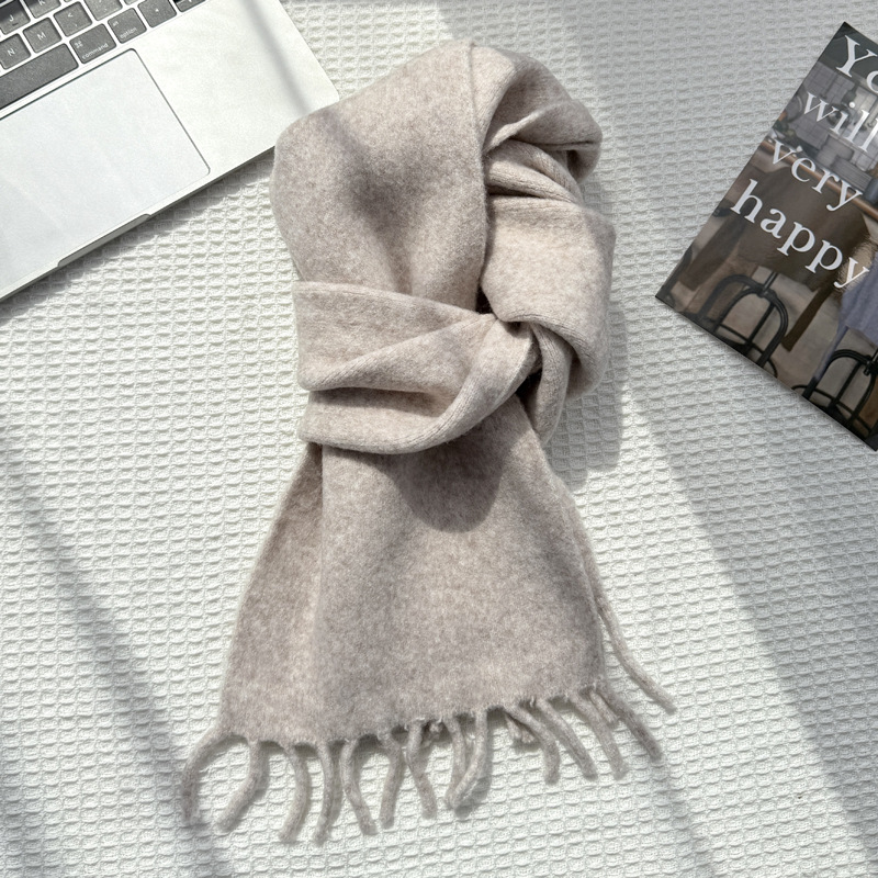 韩系氛围感纯色针织毛线围巾女秋冬季仿羊绒冬天保暖小围脖男批发