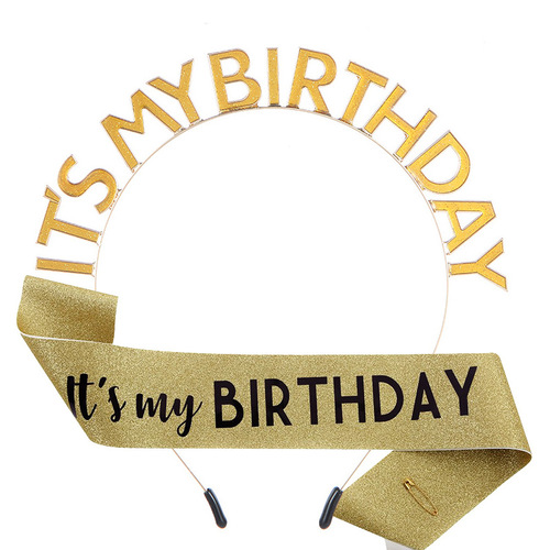 IT'S MY BIRTHDAY Crown Shoulder Strap Ceremony Belt Flash Belt Set Party Headdress Crown Belt
