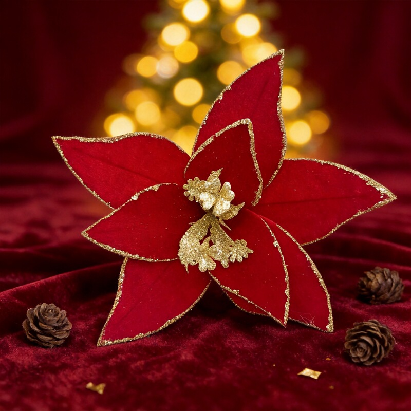 New Minimalist Style Christmas Flowers, Christmas Ornaments, High-End Velvet Glitter Artificial Flowers, Cross-Border Christmas Decorations