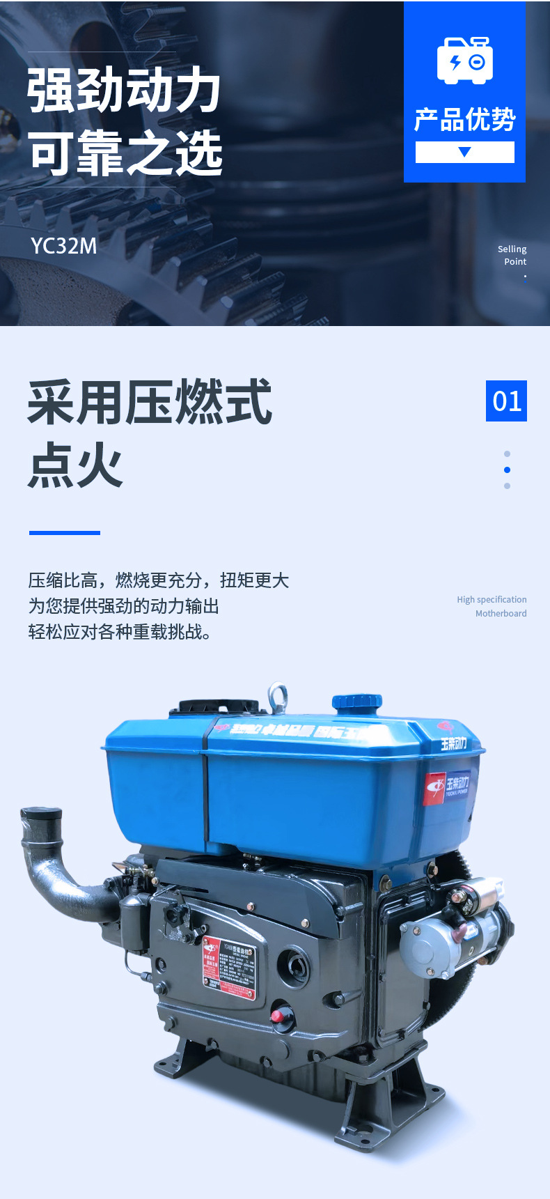 Foreign Trade Yuchai Water-Cooled Single-Cylinder Diesel Engine 12/15/18 Horsepower Small Tractor Electric Start Water-Cooled Diesel Engine