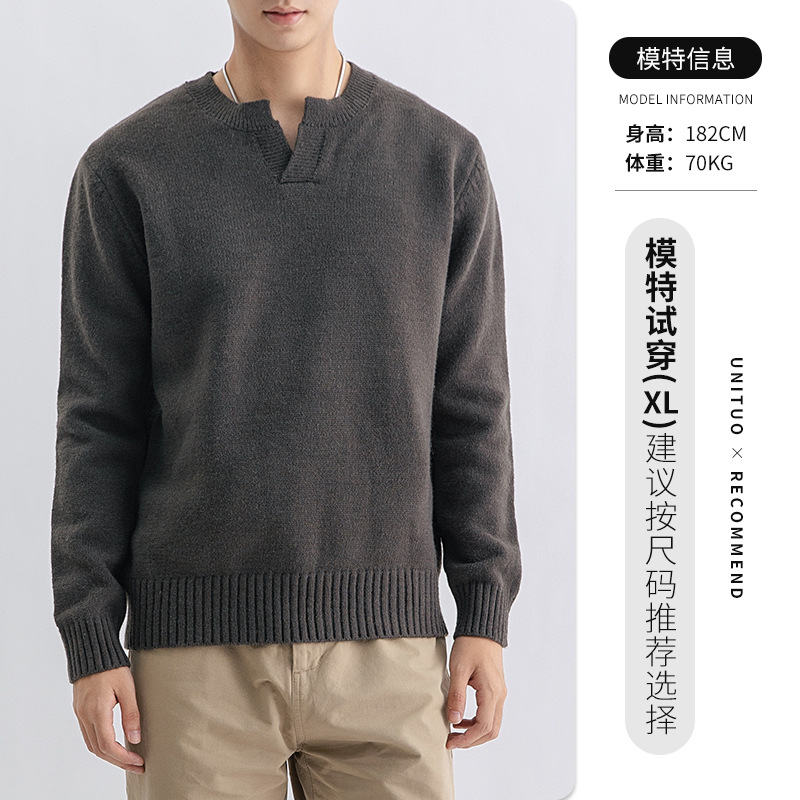 Suéter de cuello Henry de punto de manga larga de moda de hombre camiseta de alto nivel camiseta de base de lujo ligera ropa de hombre camiseta de hombre