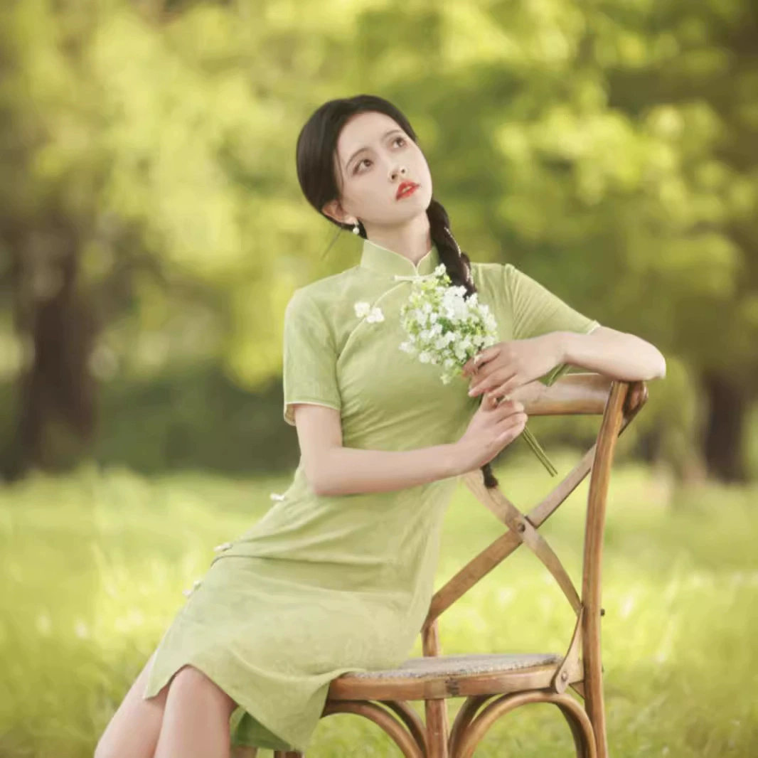 Зеленое маленькое улучшенное женское летнее новое платье Cheongsam 2023 для молодых девушек, вступительное экзаменационное платье в колледж