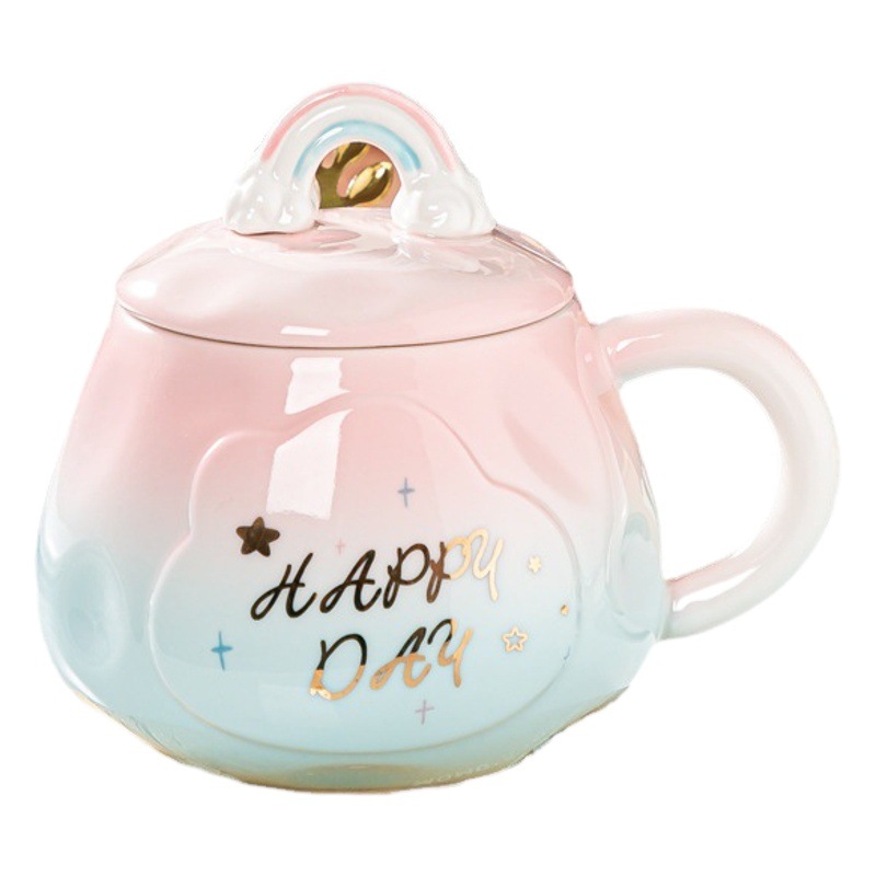 Taza de gradiente de alto aspecto Taza de cerámica creativa con tapa taza de agua de oficina taza de desayuno de leche de café de pareja