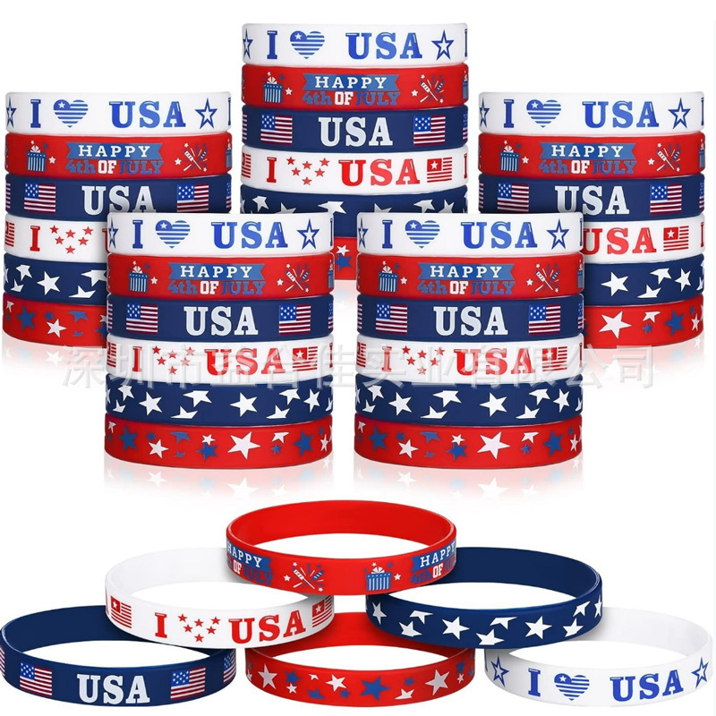 Cross Border Source USA Flag Rubber Wristband Holiday Party Commemoration Patriotism Independence Day Silicone Bracelet