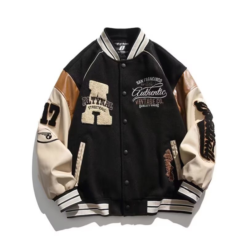 American retro baseball uniform men's spring and autumn bf style embroidered jacket men's and women's street couple student contrast color coat fashion