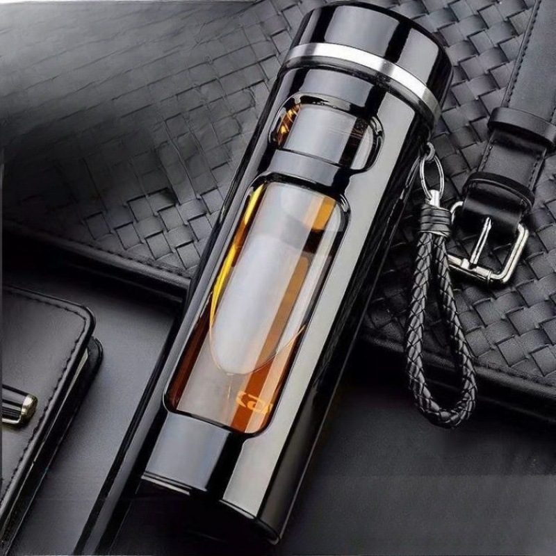 摔不烂钢化玻璃杯耐摔高温硼硅双层玻璃杯保护套男士茶杯