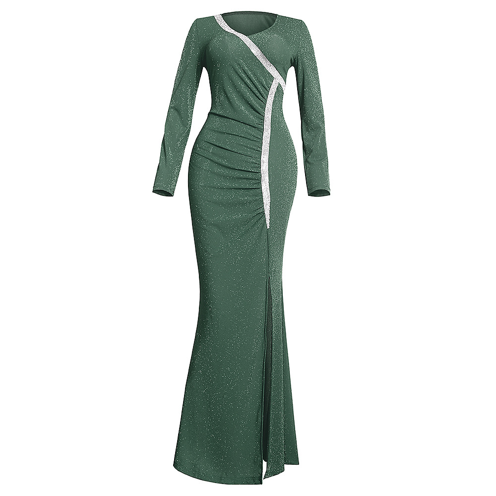 Abito da sera donna con scollo a v e dettagli in strass lungo_voghion.com