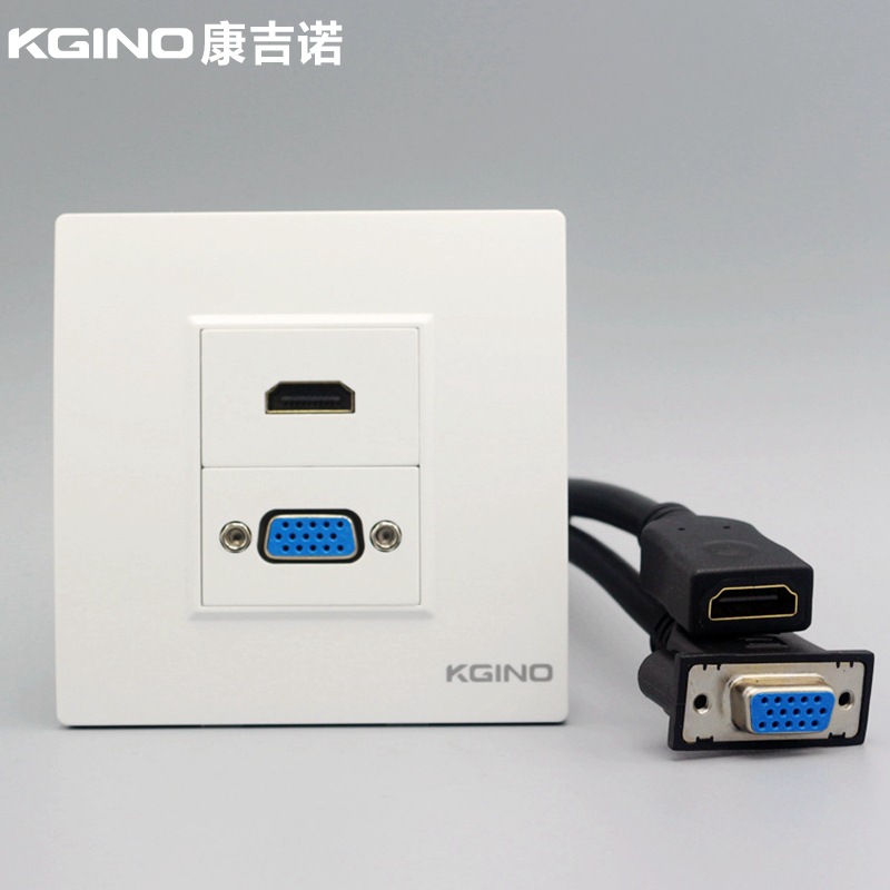 86型VGA高清多媒体投影仪插座 VGA母头2.0版HDMI带延长线直插面板