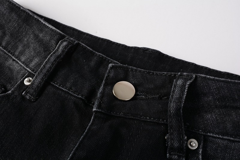 Men's Clothing ins same style cat whisker wrinkled color patchwork hole elastic slim fit skinny jeans jeans_voghion.com