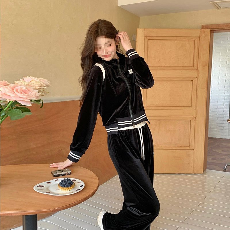 Black velvet sports suit