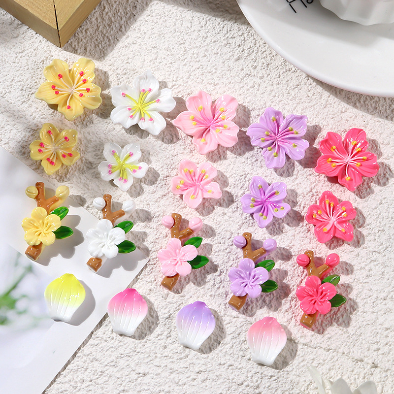 Glossy Cherry Blossom Peach Petals Cream Glue DIY Resin Accessories Mobile Phone Case Refrigerator Patch Headband Hair Accessories Material Trendy