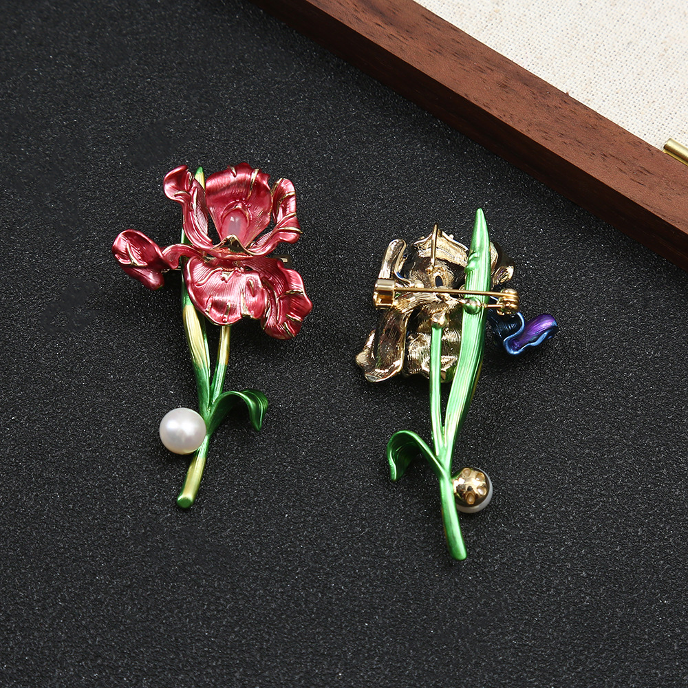 Elegant simulation blooming tulip brooch high imitation pearl handmade enamel versatile clothing women's pin accessories corsage