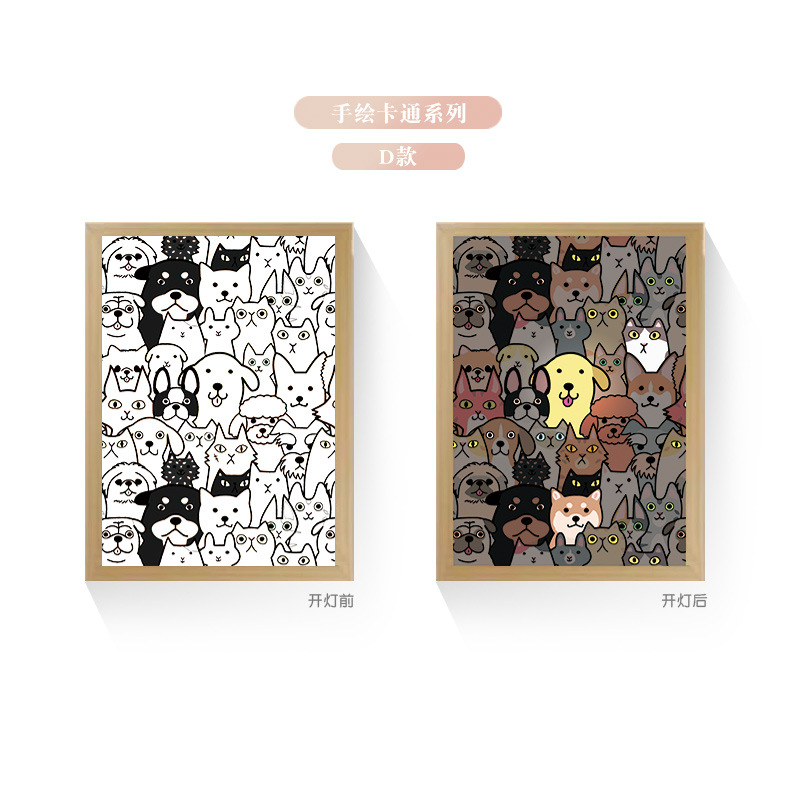 Tres colores TikTok popular pintura ligera de dibujos animados dormitorio noche pintura luminosa marco de fotos de madera maciza creativo bricolaje fabricante