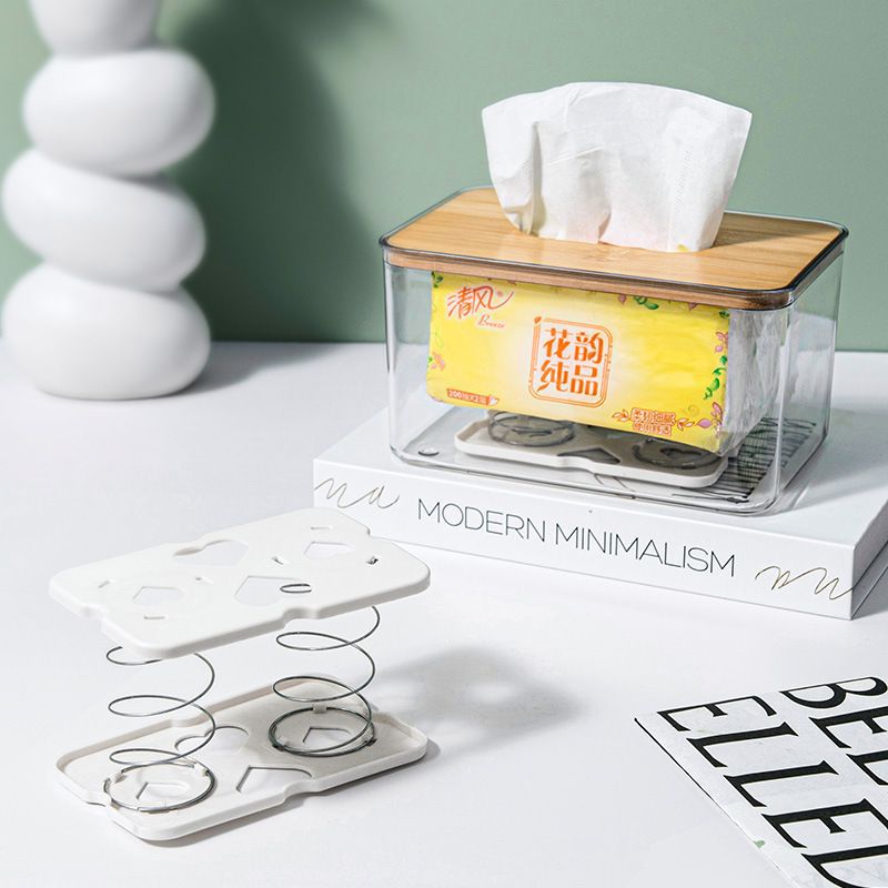 Soporte de resorte para dispensador de papel higiénico, almohadilla de resorte para caja de pañuelos, almacenamiento de papel extraíble, un tirón, un desprendimiento.