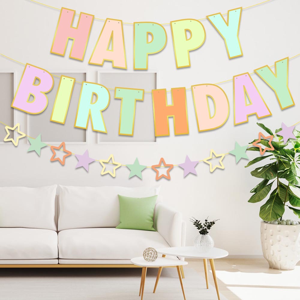 Nueva fiesta de cumpleaños decoración cumpleaños tire bandera macaron tema Feliz cumpleaños tire bandera cumpleaños decoración suministros