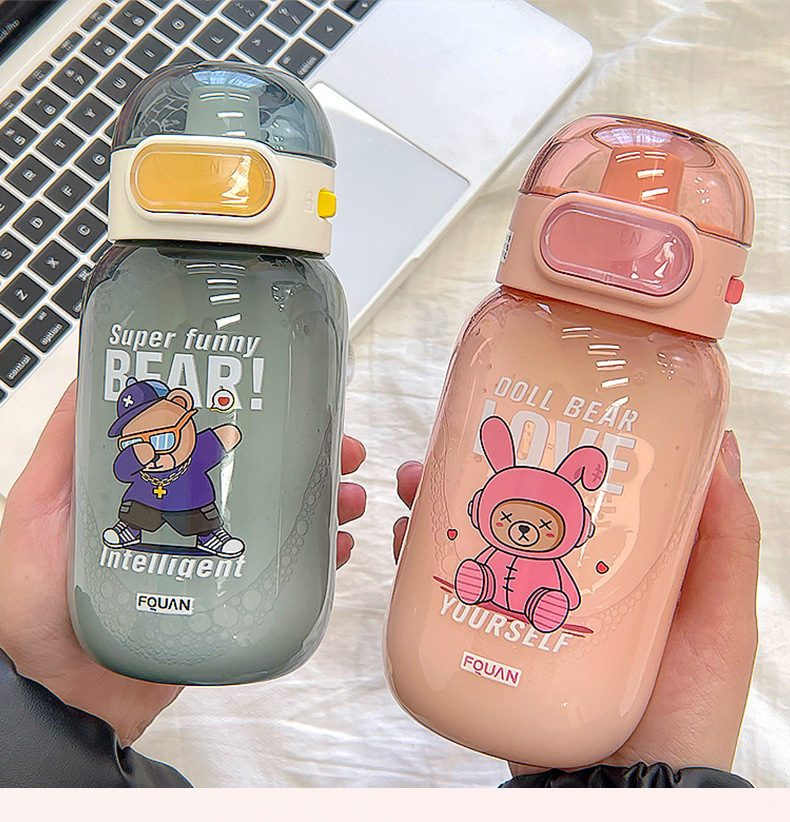 Straw Cup Plastic Water Cup Cartoon Cute Lock Snap Cover Portable Cup display picture 1